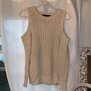Women's Cream Woven Sweater with Cold Shoulder